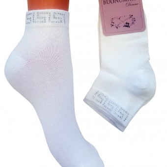 Taşlı Beyaz Kısa Konçlu Bayan Çorabı