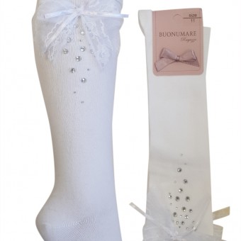Children's knee socks with bow and stone accessories
